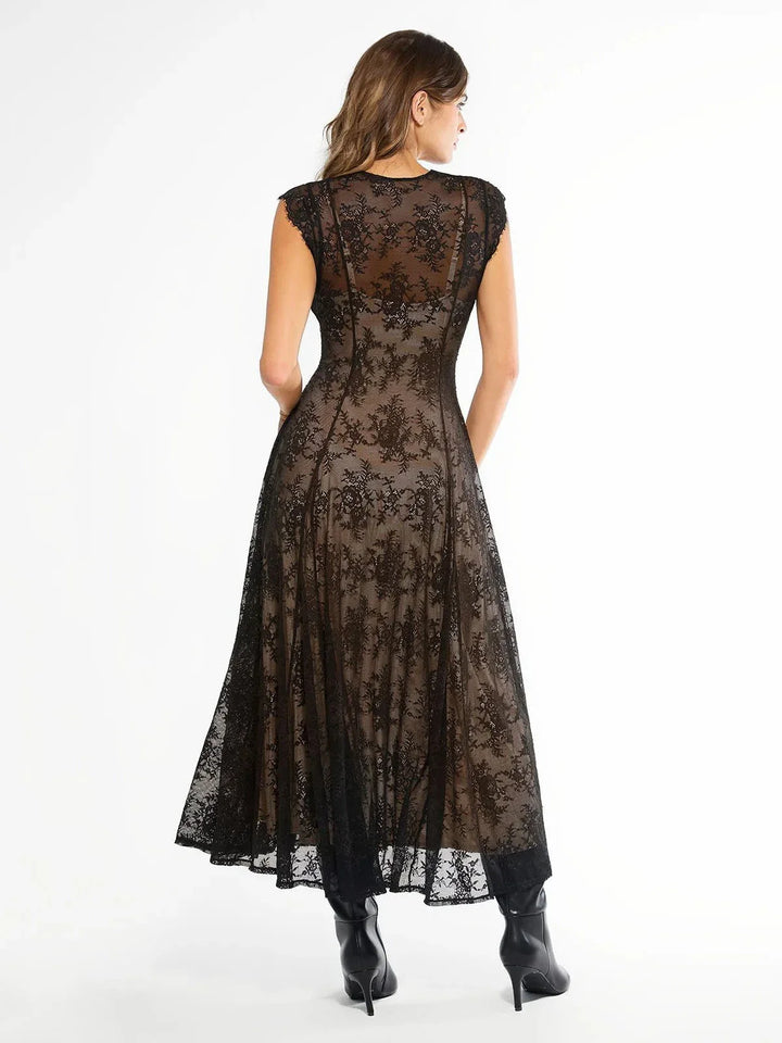 Shapewear Boho Floral Lace Front Slit Maxi Dress - Modefluss