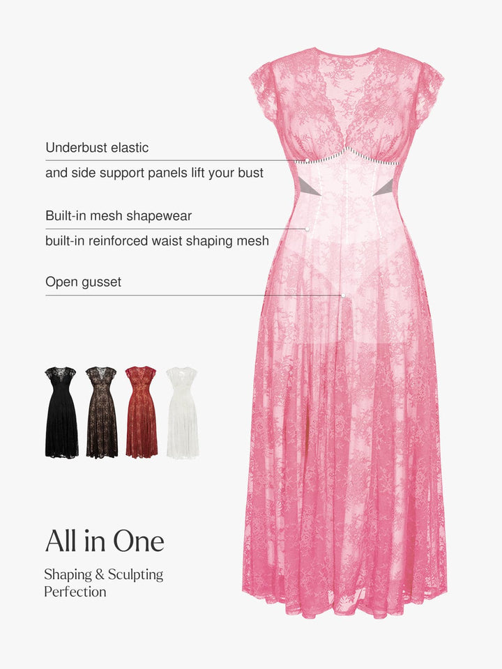Shapewear Boho Floral Lace Front Slit Maxi Dress - Modefluss