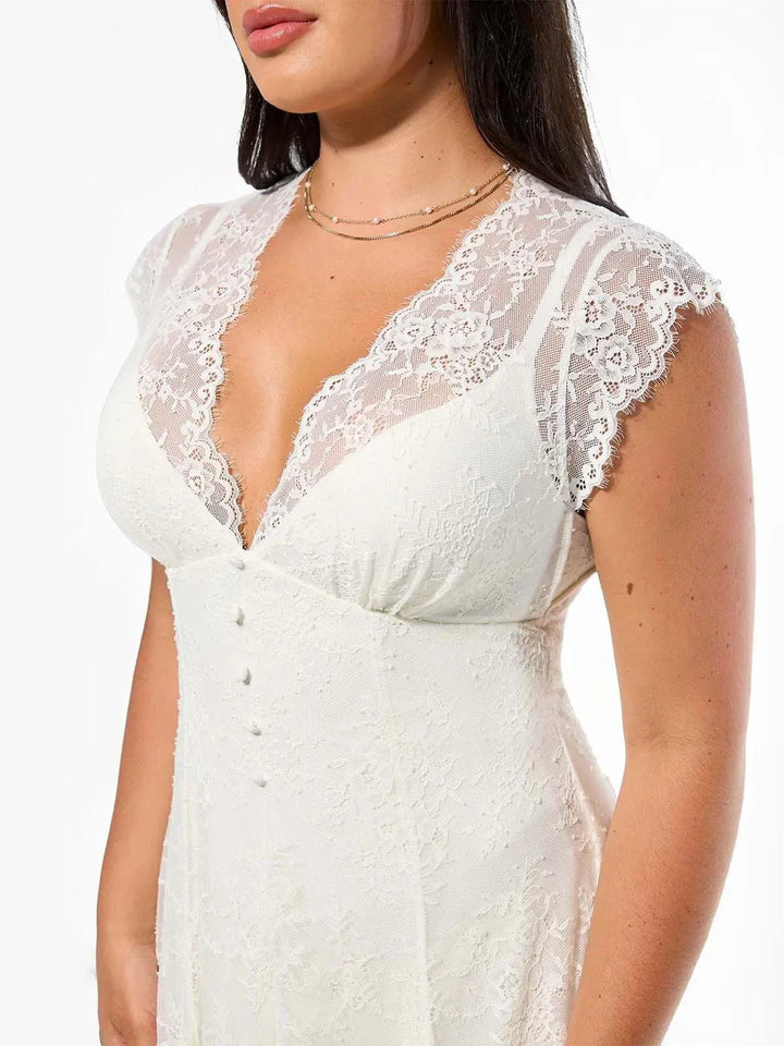 Shapewear Boho Floral Lace Front Slit Maxi Dress - Modefluss