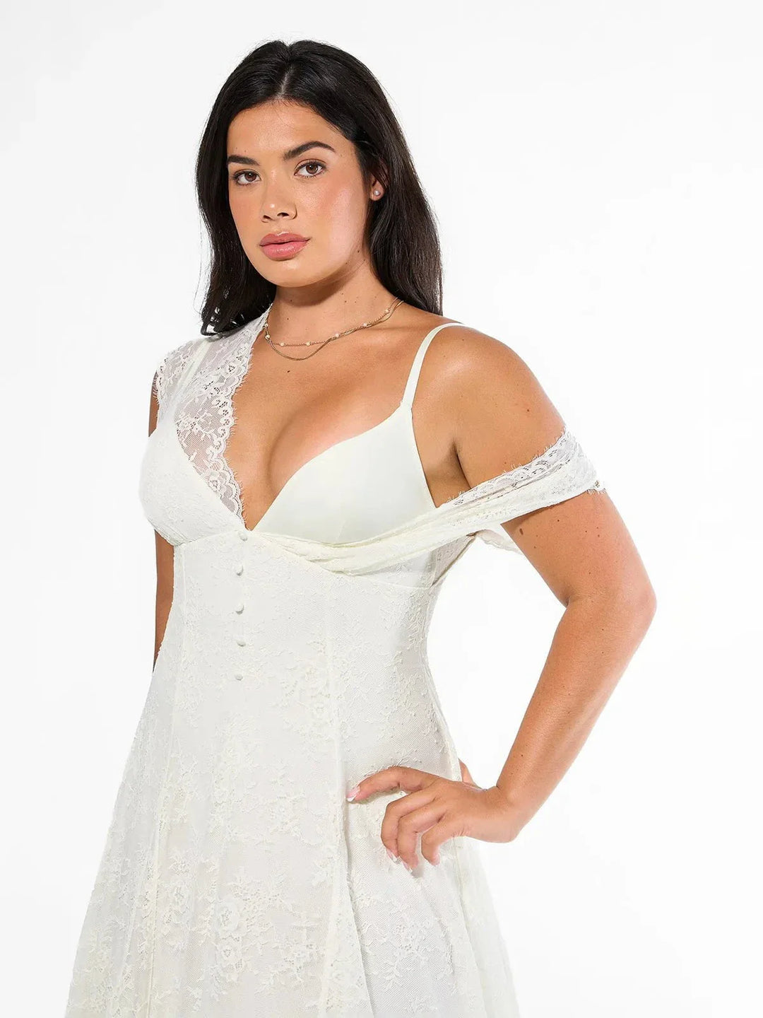 Shapewear Boho Floral Lace Front Slit Maxi Dress - Modefluss