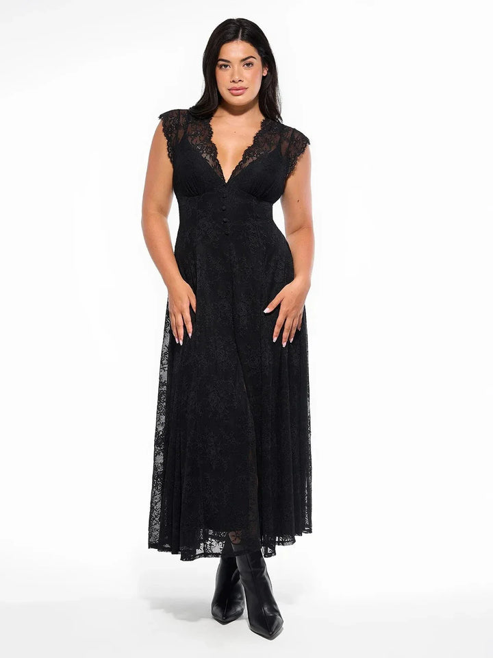 Shapewear Boho Floral Lace Front Slit Maxi Dress - Modefluss