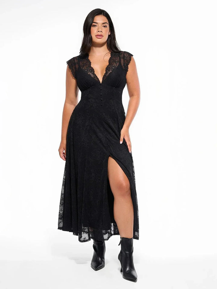 Shapewear Boho Floral Lace Front Slit Maxi Dress - Modefluss