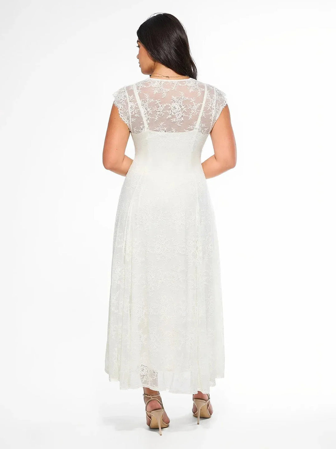 Shapewear Boho Floral Lace Front Slit Maxi Dress - Modefluss