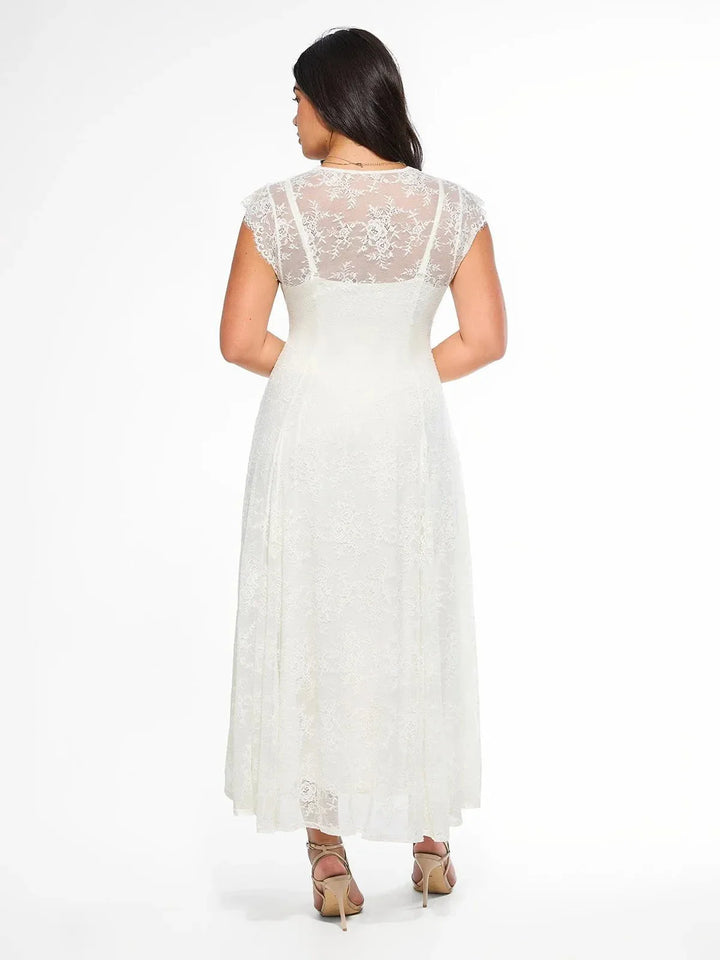 Shapewear Boho Floral Lace Front Slit Maxi Dress - Modefluss