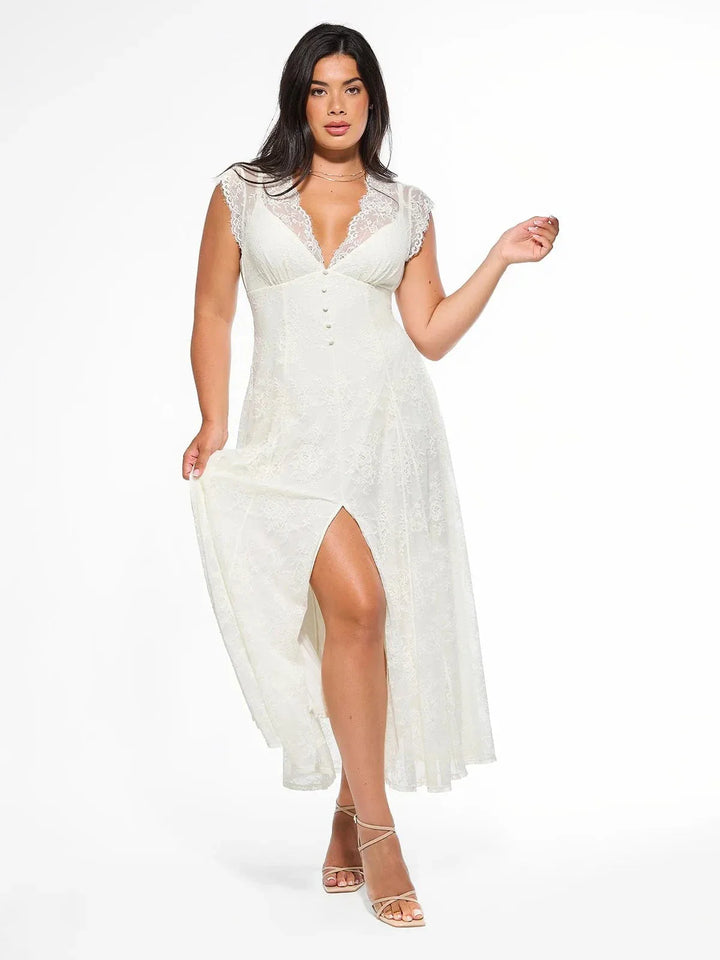 Shapewear Boho Floral Lace Front Slit Maxi Dress - Modefluss