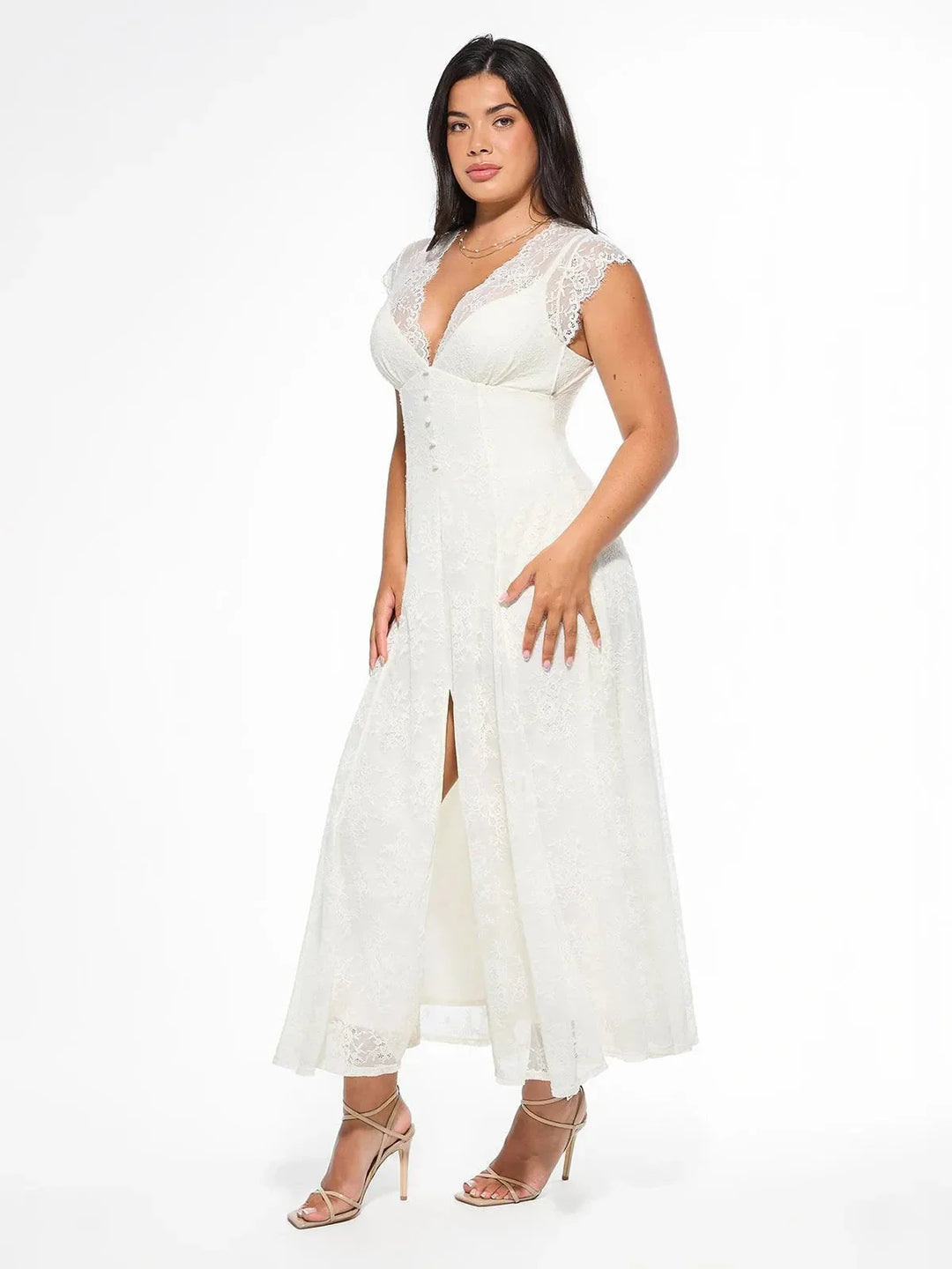 Shapewear Boho Floral Lace Front Slit Maxi Dress - Modefluss
