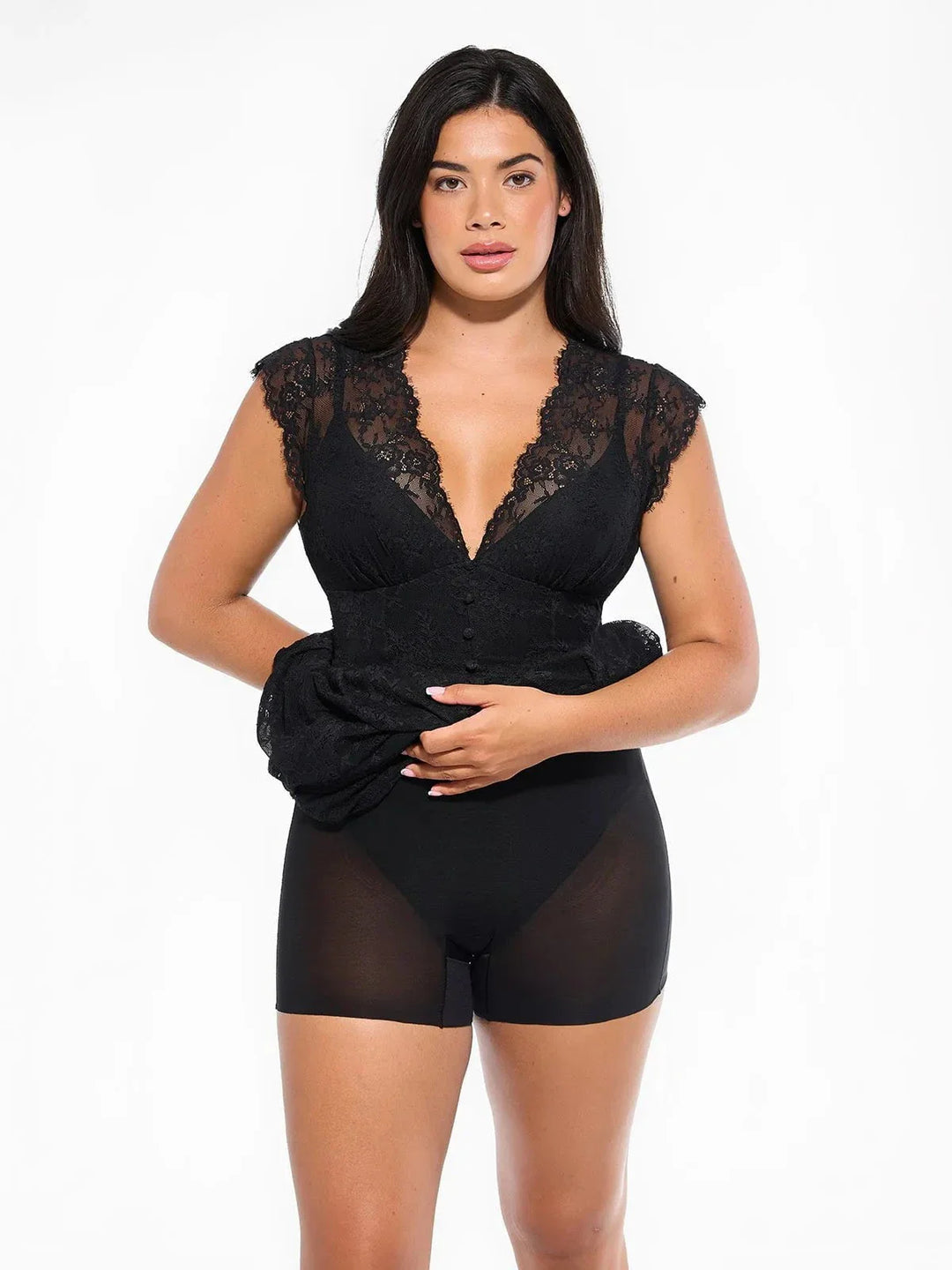 Shapewear Boho Floral Lace Front Slit Maxi Dress - Modefluss