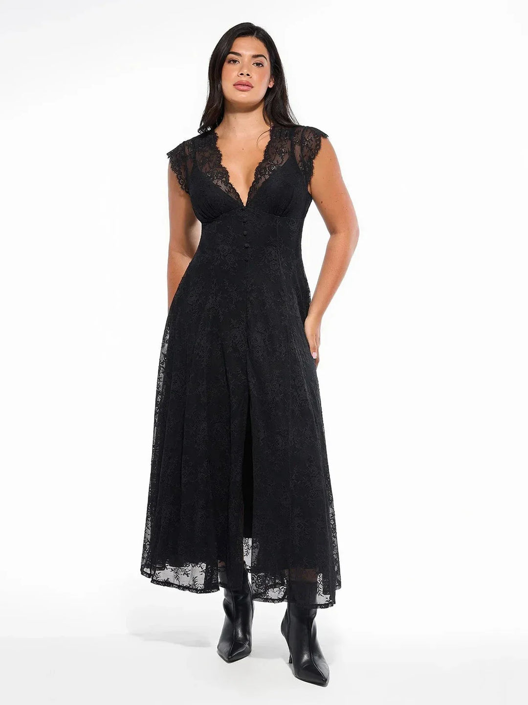 Shapewear Boho Floral Lace Front Slit Maxi Dress - Modefluss