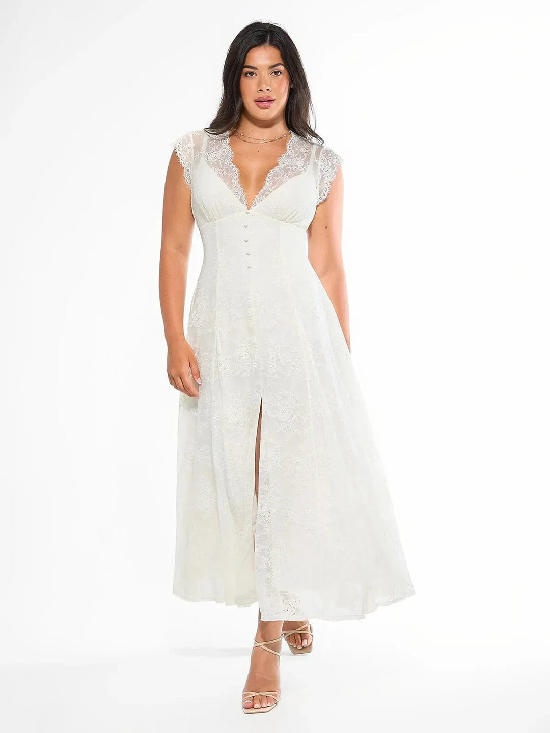 Shapewear Boho Floral Lace Front Slit Maxi Dress - Modefluss