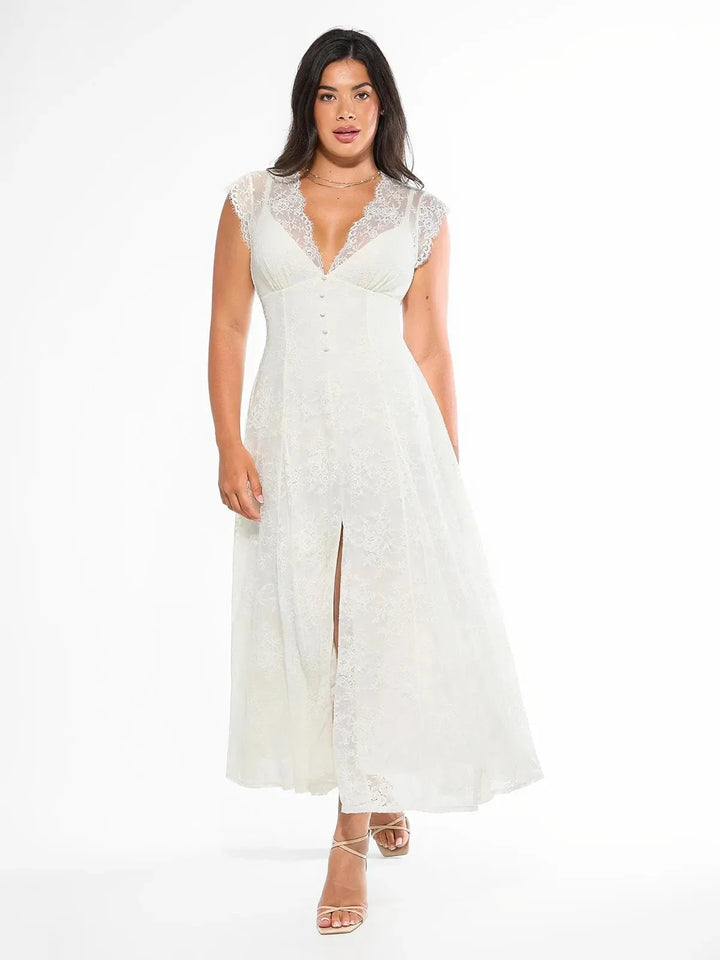 Shapewear Boho Floral Lace Front Slit Maxi Dress - Modefluss