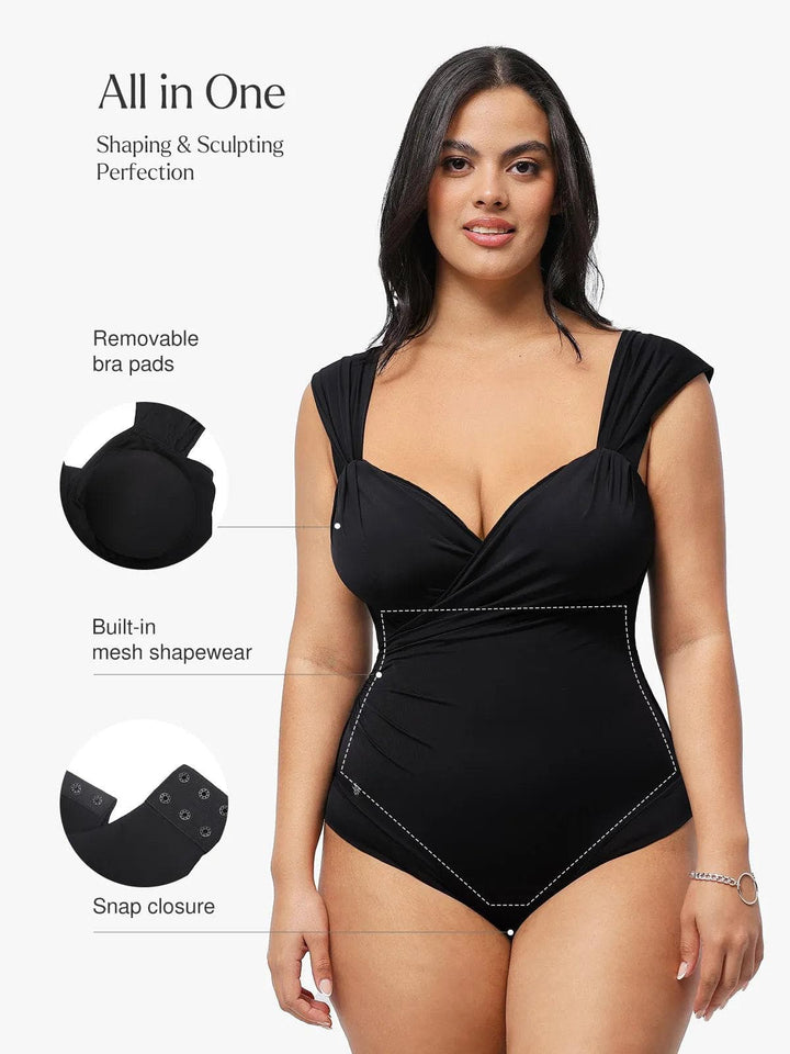 Shapewear Cap Sleeve Bodysuit Lace Fishtail Coverup Skirt Set