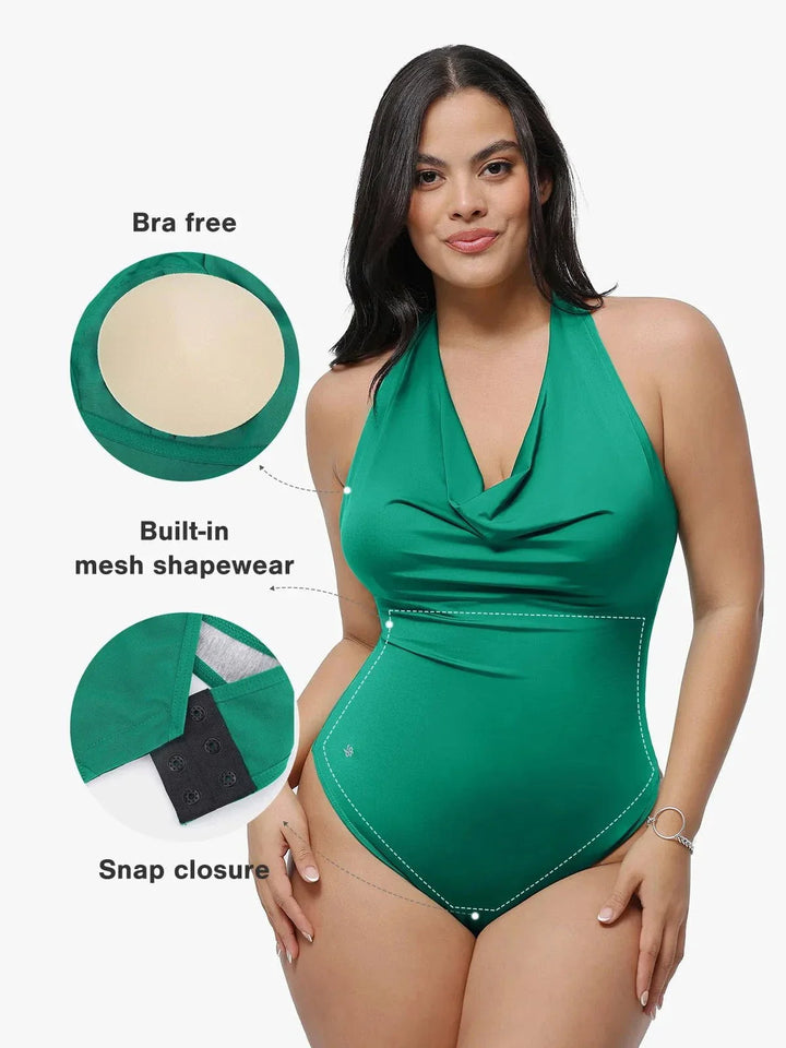 Shapewear Cowl Neck Halter Tummy Control Bodysuit - Modefluss