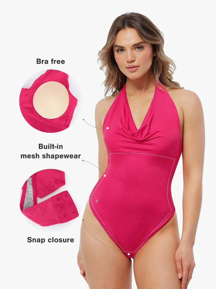 Shapewear Cowl Neck Halter Tummy Control Bodysuit - Modefluss