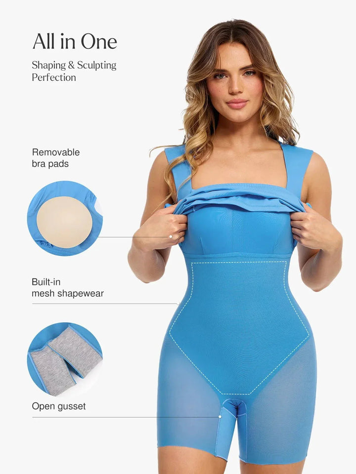 Shapewear Cut-in Square Neck Sculpting Midi Dress - Modefluss