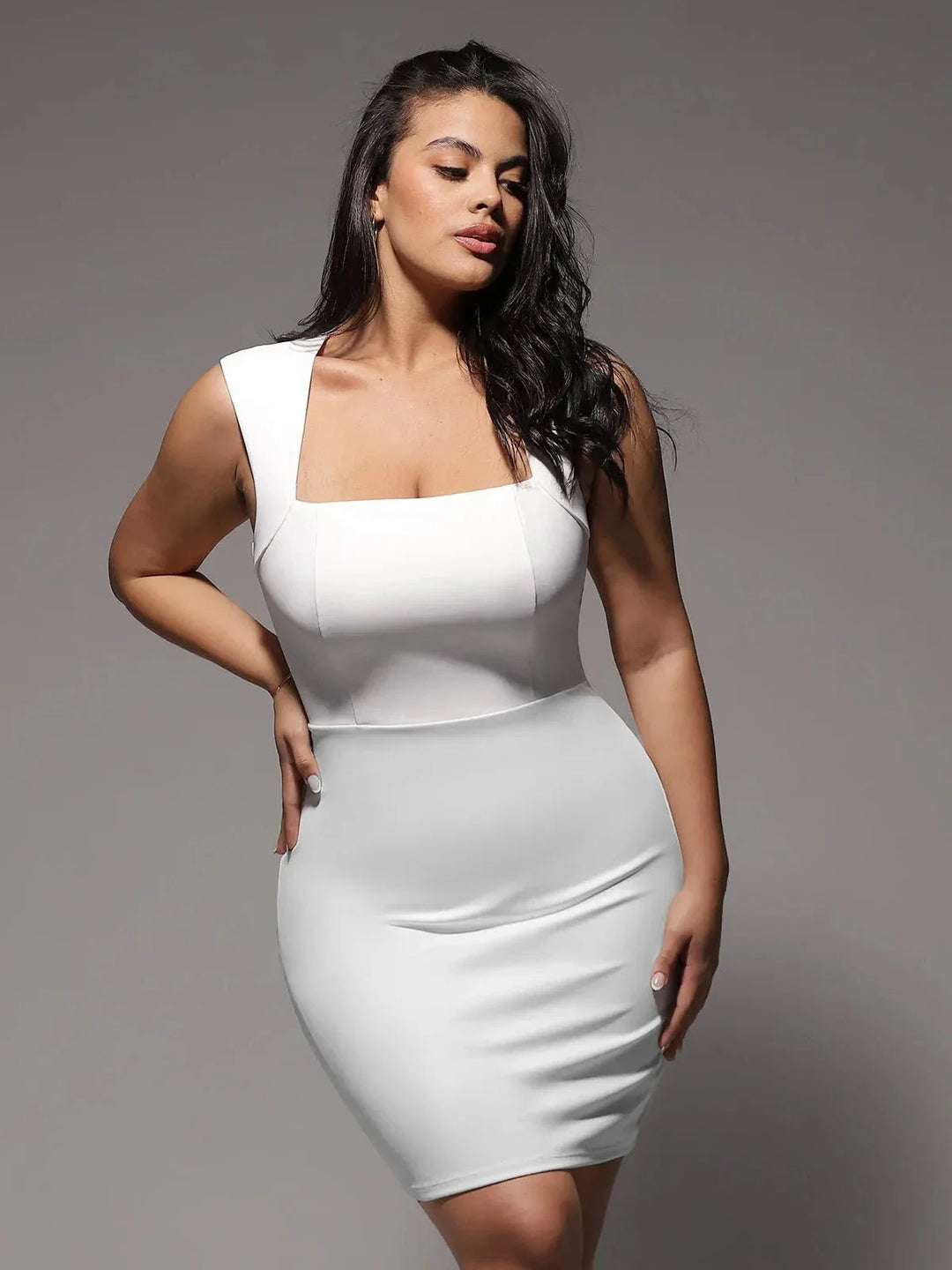 Shapewear Cut-in Square Neck Sculpting Midi Dress - Modefluss