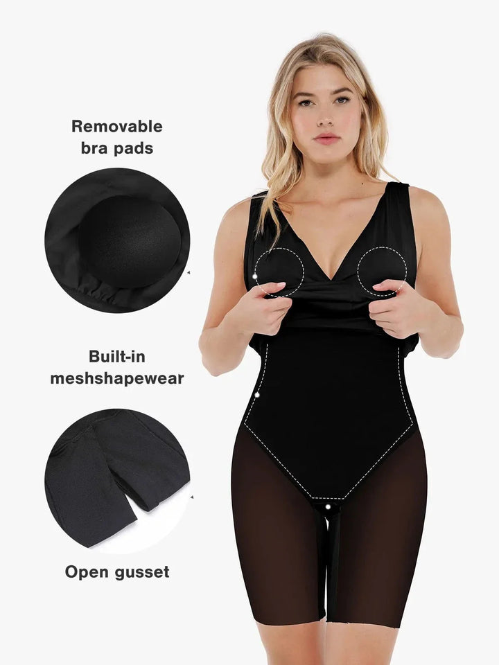 Shapewear Deep V-Neck Bias Twist Sculpting Mini Dress - Modefluss
