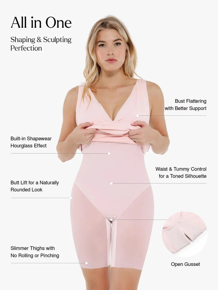 Shapewear Deep V-Neck Bias Twist Sculpting Mini Dress - Modefluss