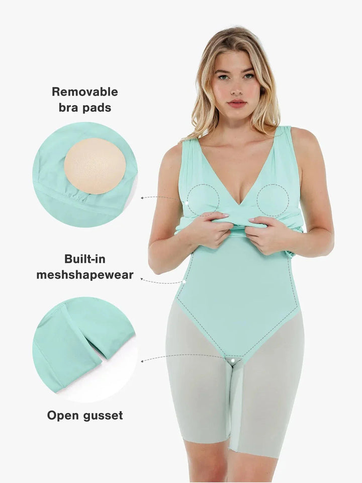 Shapewear Deep V-Neck Bias Twist Sculpting Mini Dress - Modefluss