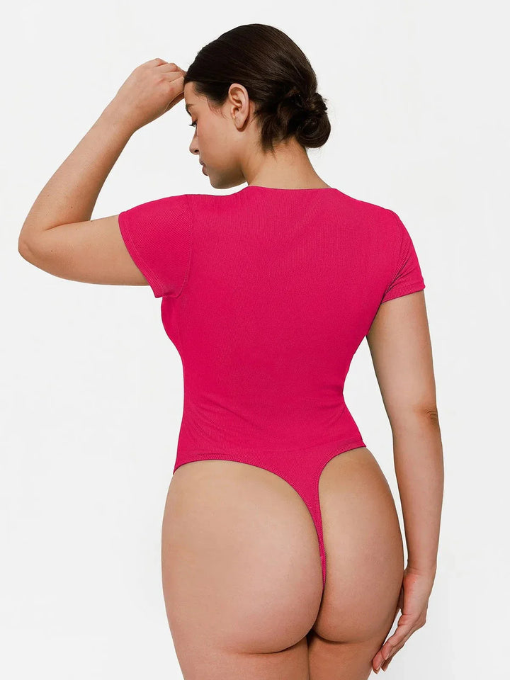 Shapewear Deep V-Neck Button Front Sculpting Bodysuit - Modefluss