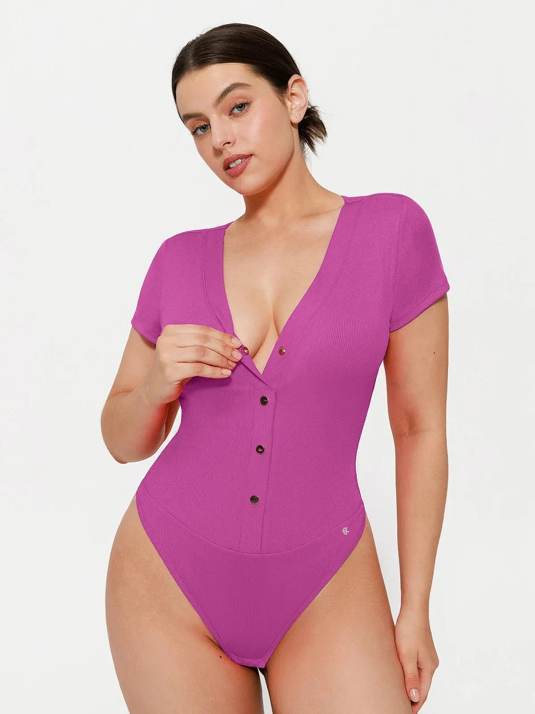 Shapewear Deep V-Neck Button Front Sculpting Bodysuit - Modefluss