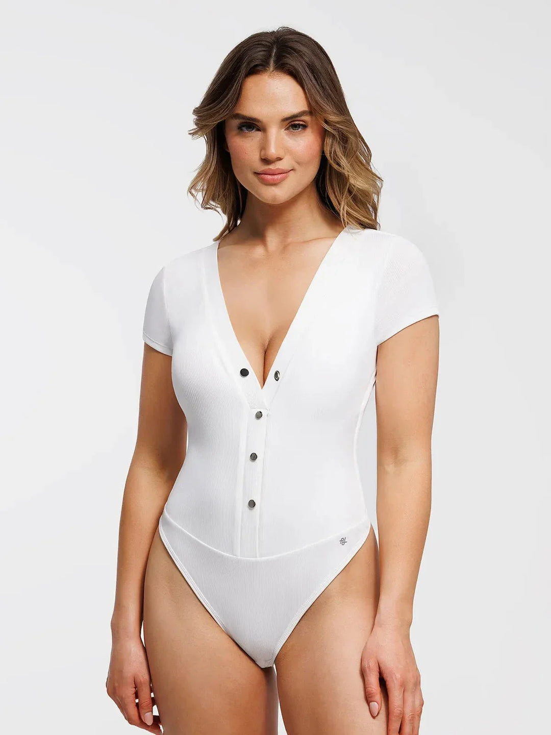 Shapewear Deep V-Neck Button Front Sculpting Bodysuit - Modefluss