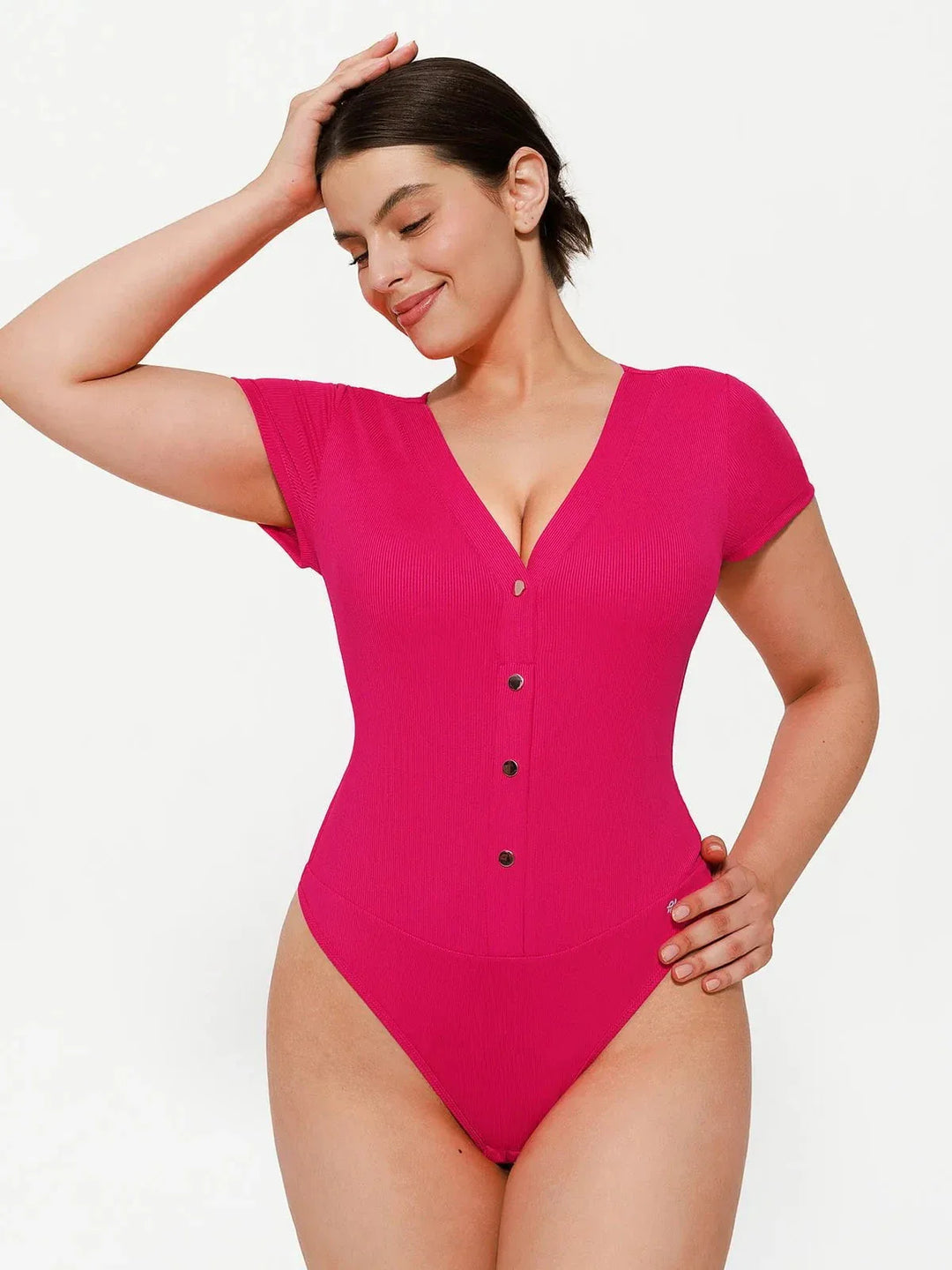 Shapewear Deep V-Neck Button Front Sculpting Bodysuit - Modefluss