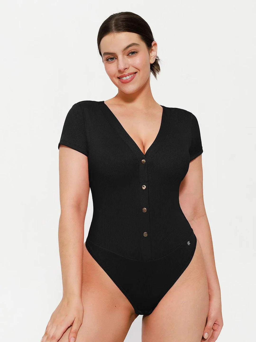 Shapewear Deep V-Neck Button Front Sculpting Bodysuit - Modefluss
