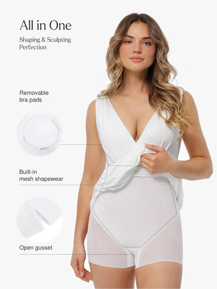 Shapewear Deep V-Neck Front Slit Goddess Maxi Dress - Modefluss