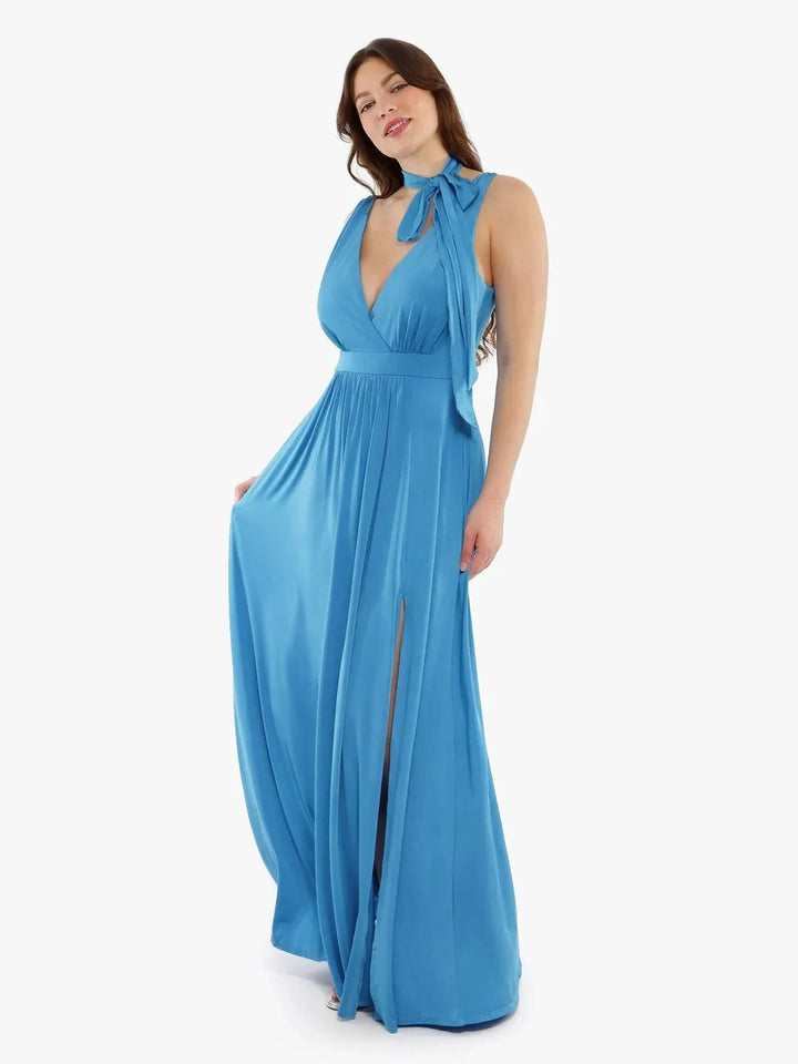 Shapewear Deep V-Neck Front Slit Goddess Maxi Dress - Modefluss