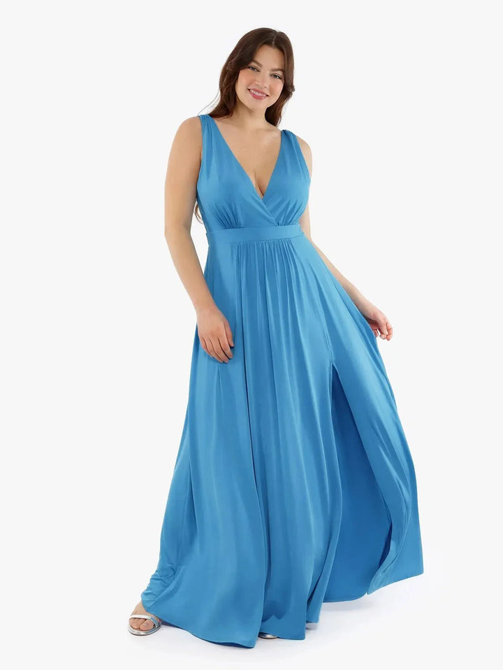 Shapewear Deep V-Neck Front Slit Goddess Maxi Dress - Modefluss
