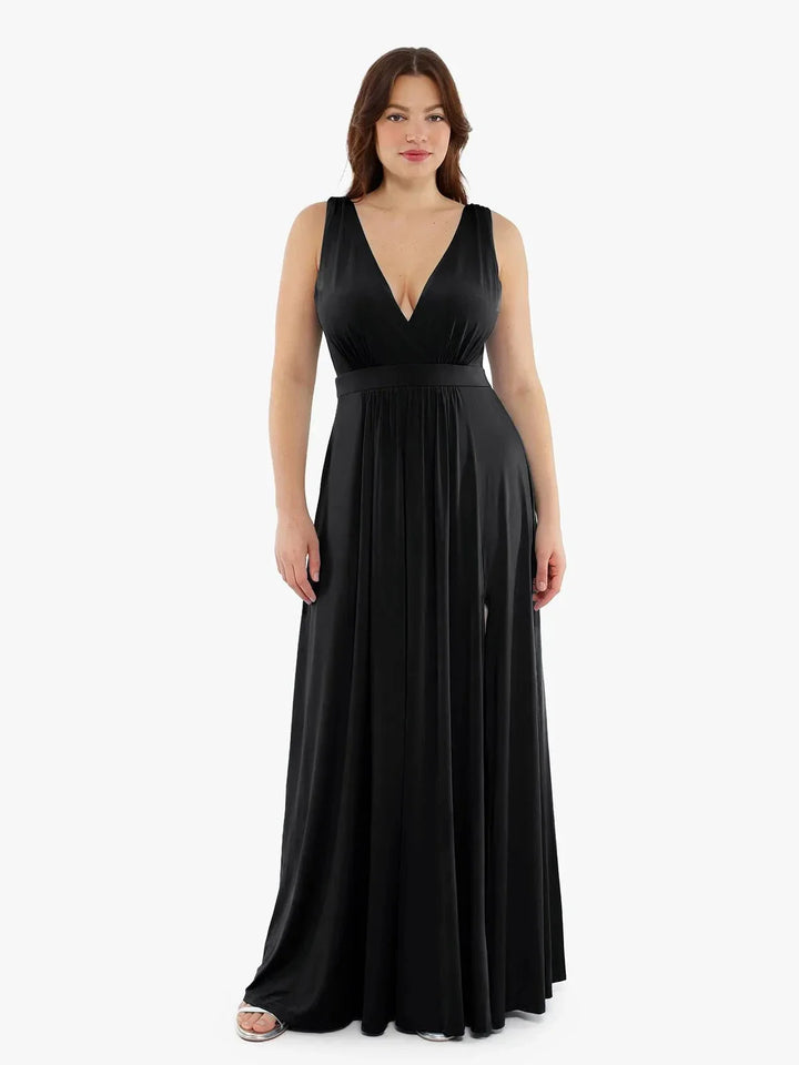 Shapewear Deep V-Neck Front Slit Goddess Maxi Dress - Modefluss