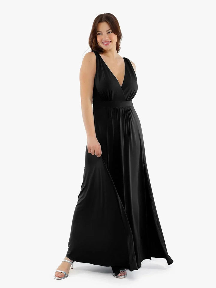 Shapewear Deep V-Neck Front Slit Goddess Maxi Dress - Modefluss