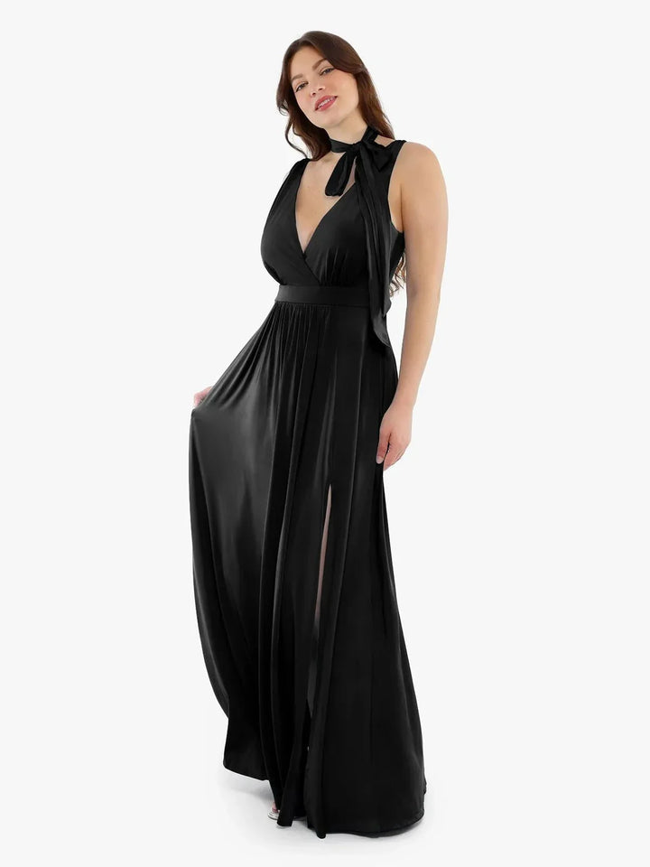 Shapewear Deep V-Neck Front Slit Goddess Maxi Dress - Modefluss