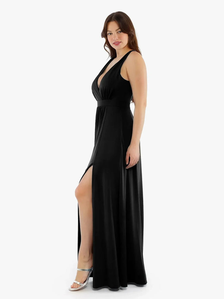 Shapewear Deep V-Neck Front Slit Goddess Maxi Dress - Modefluss