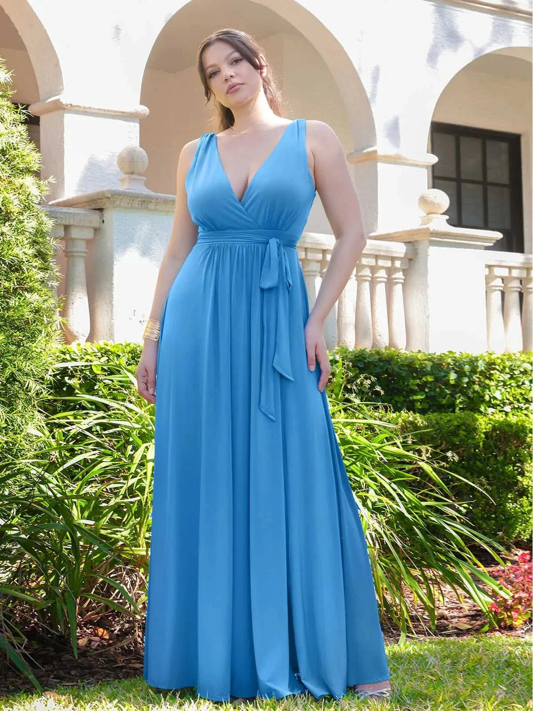 Shapewear Deep V-Neck Front Slit Goddess Maxi Dress - Modefluss