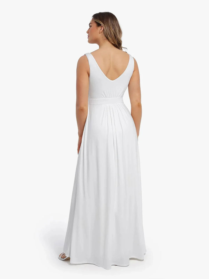 Shapewear Deep V-Neck Front Slit Goddess Maxi Dress - Modefluss