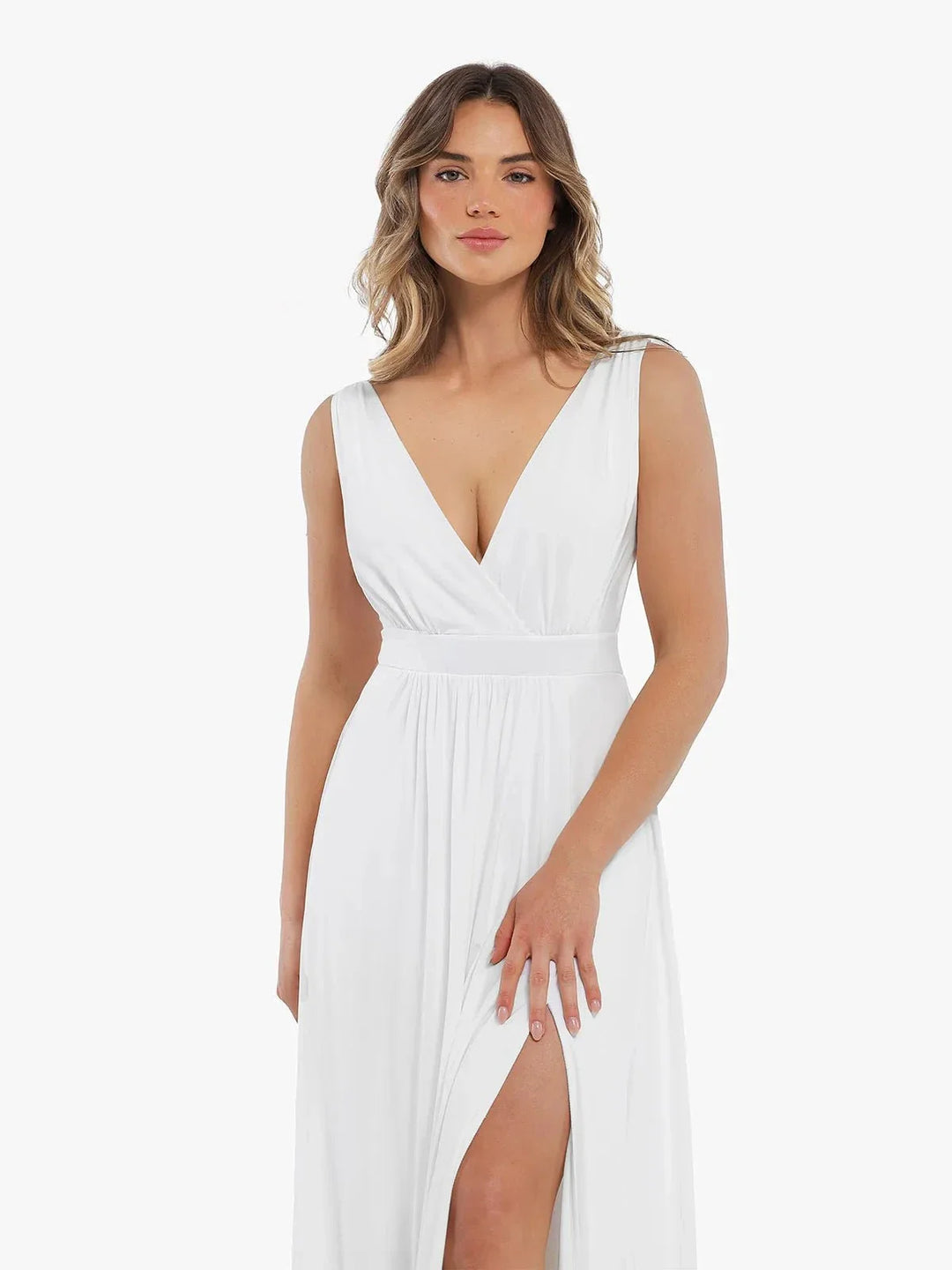 Shapewear Deep V-Neck Front Slit Goddess Maxi Dress - Modefluss