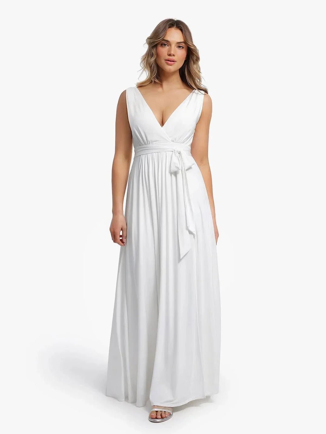 Shapewear Deep V-Neck Front Slit Goddess Maxi Dress - Modefluss