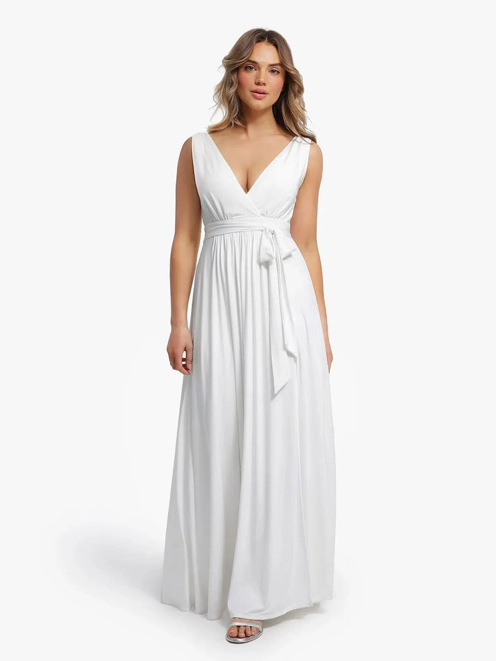 Shapewear Deep V-Neck Front Slit Goddess Maxi Dress - Modefluss