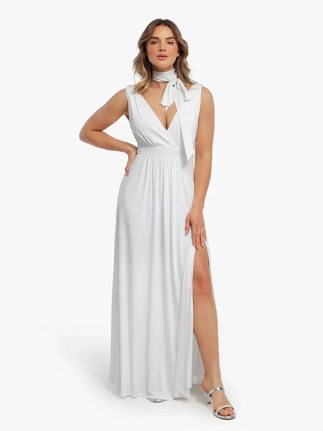 Shapewear Deep V-Neck Front Slit Goddess Maxi Dress - Modefluss