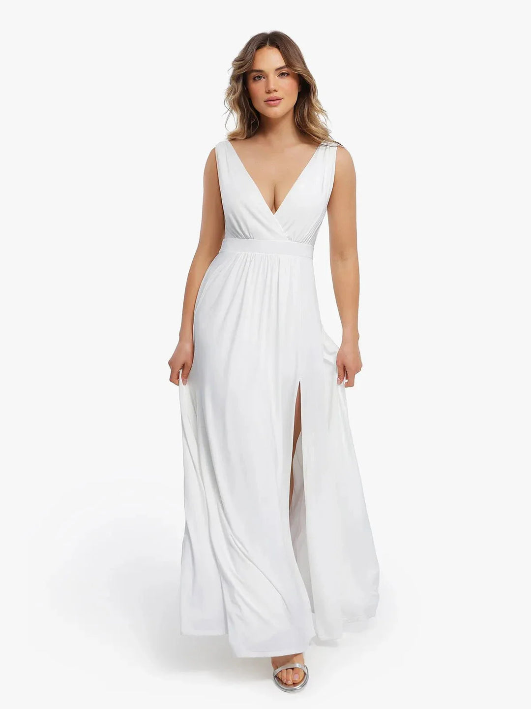 Shapewear Deep V-Neck Front Slit Goddess Maxi Dress - Modefluss