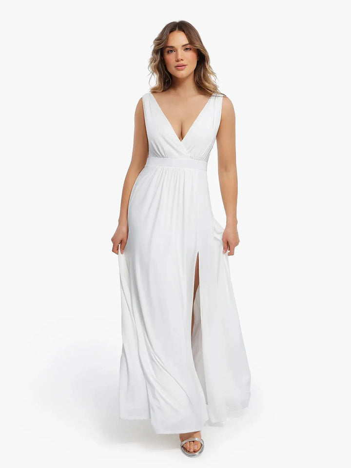 Shapewear Deep V-Neck Front Slit Goddess Maxi Dress - Modefluss