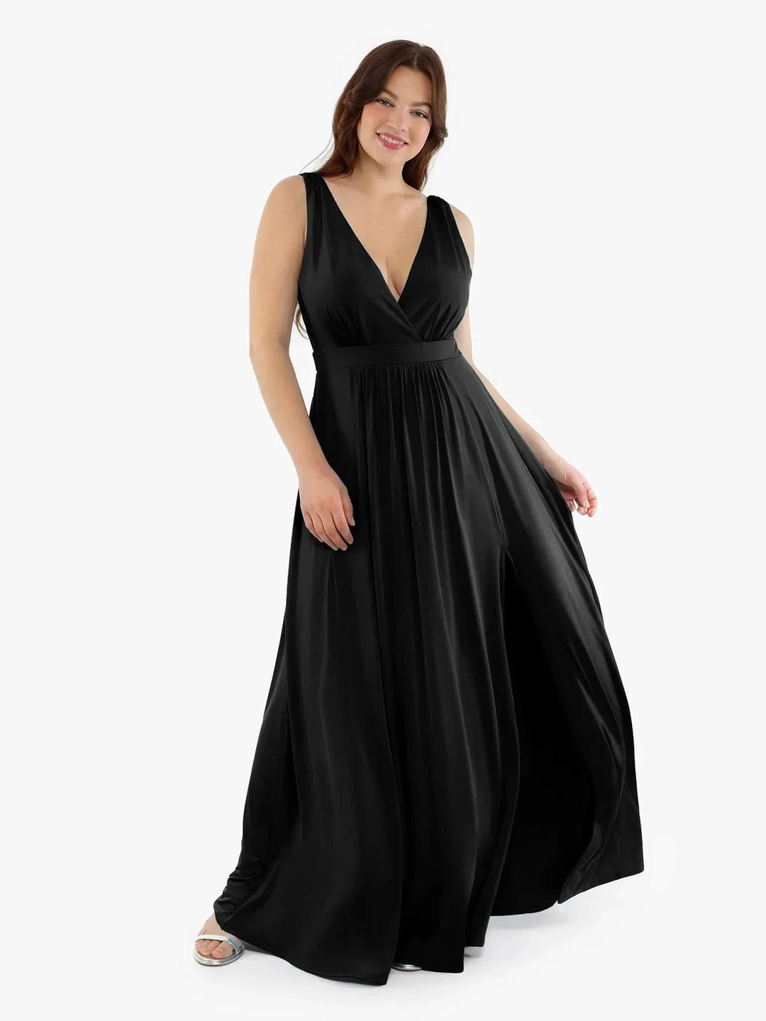 Shapewear Deep V-Neck Front Slit Goddess Maxi Dress - Modefluss