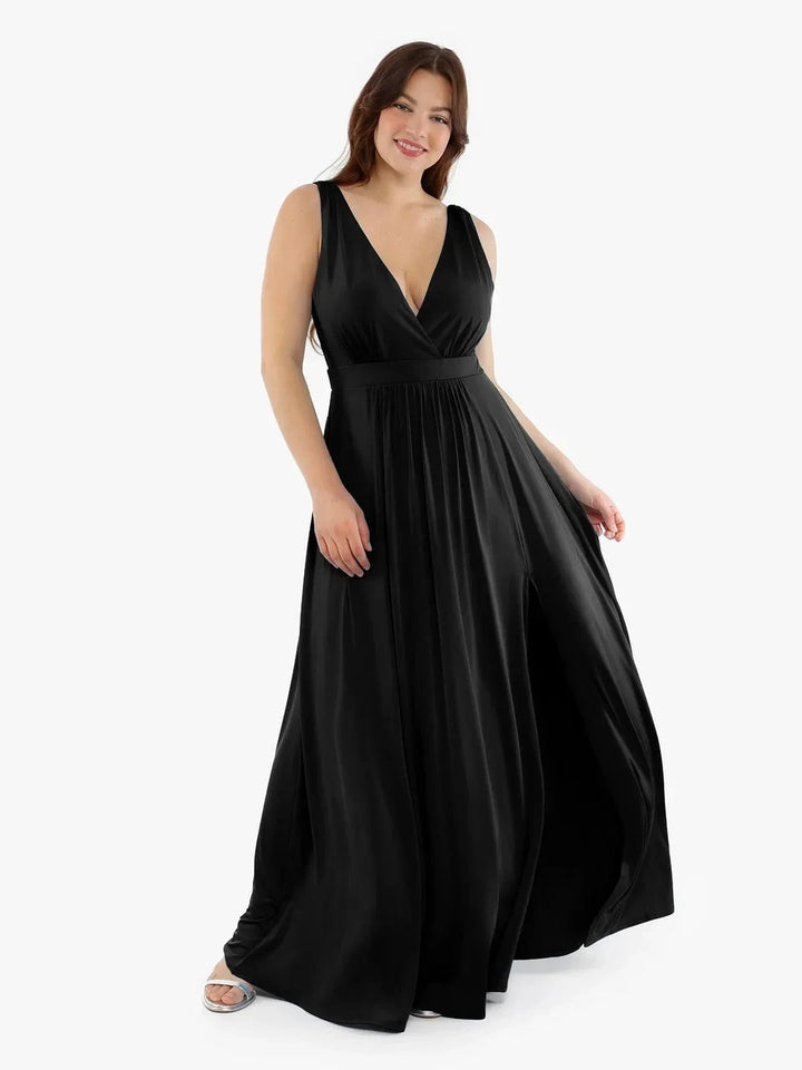 Shapewear Deep V-Neck Front Slit Goddess Maxi Dress - Modefluss