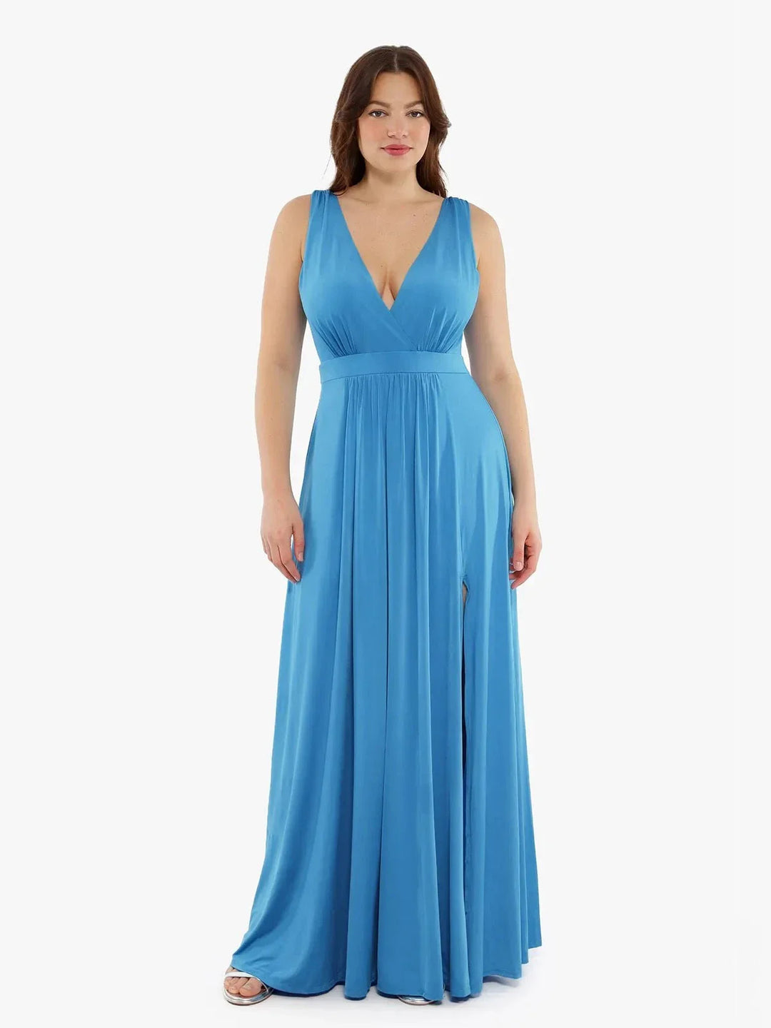 Shapewear Deep V-Neck Front Slit Goddess Maxi Dress - Modefluss