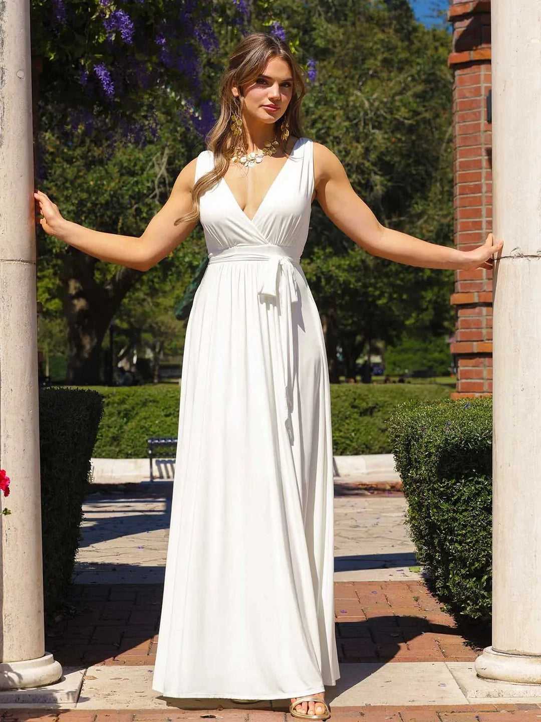 Shapewear Deep V-Neck Front Slit Goddess Maxi Dress - Modefluss