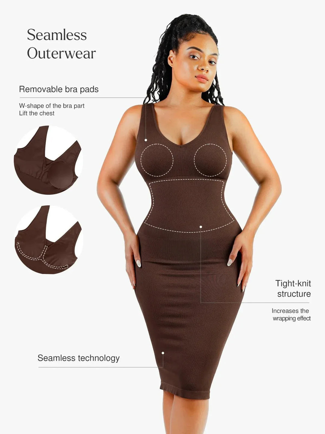 Shapewear Deep V-Neck Tummy Control Midi Dress - Modefluss