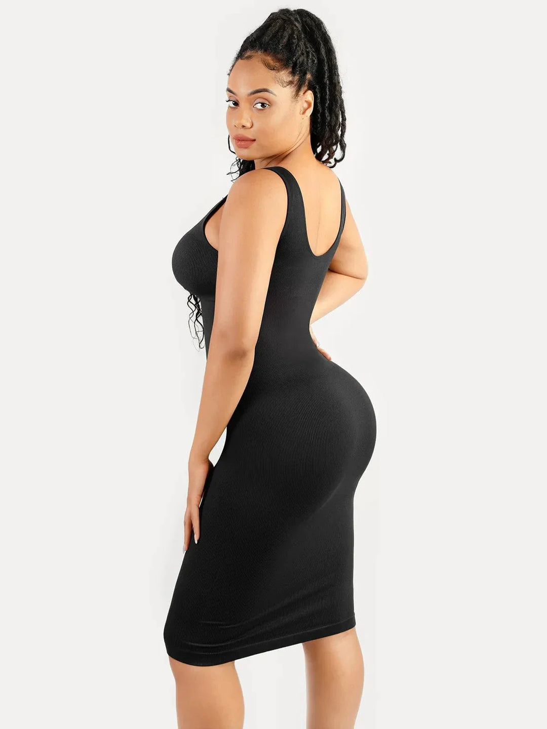 Shapewear Deep V-Neck Tummy Control Midi Dress - Modefluss