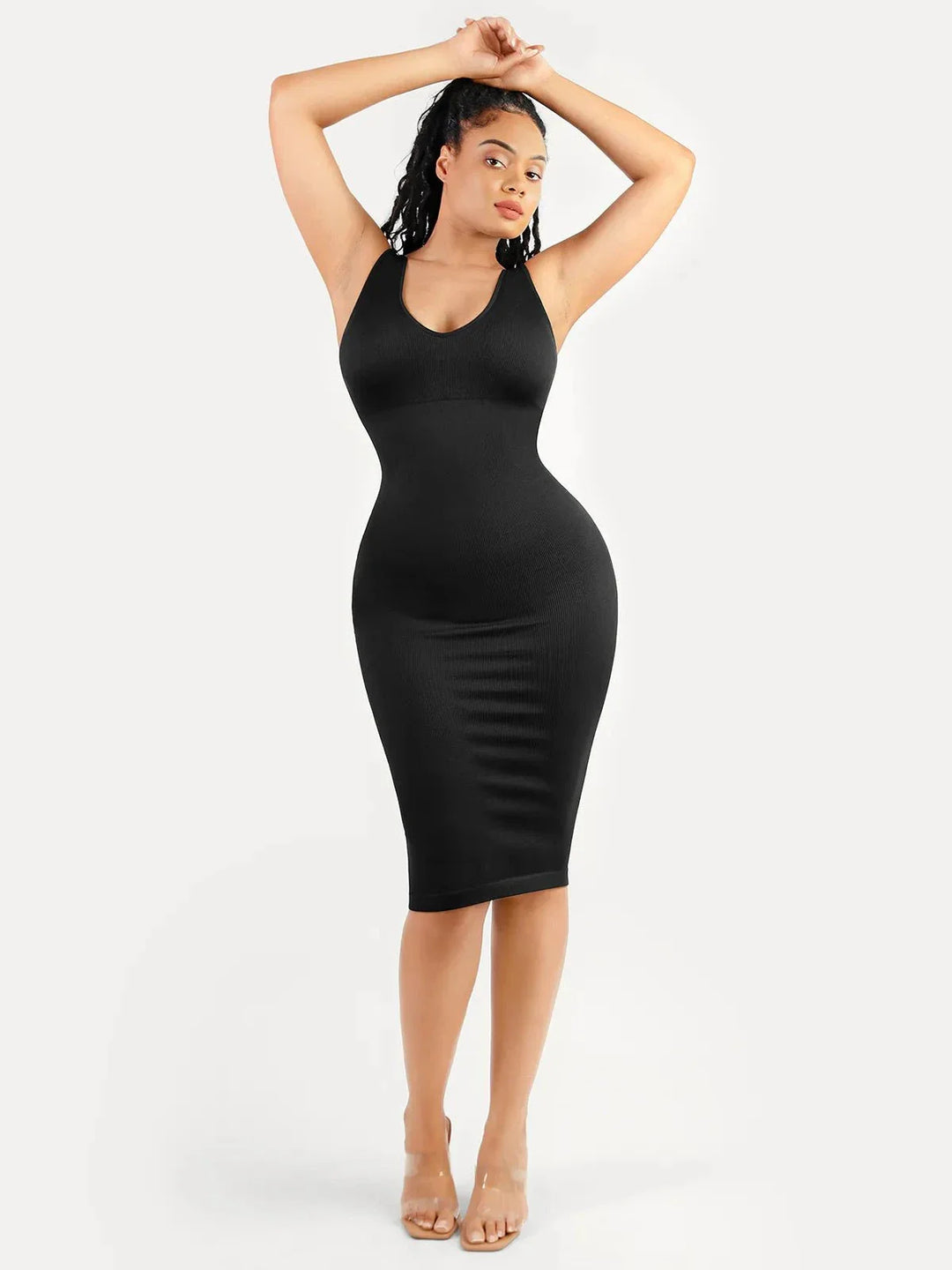 Shapewear Deep V-Neck Tummy Control Midi Dress - Modefluss