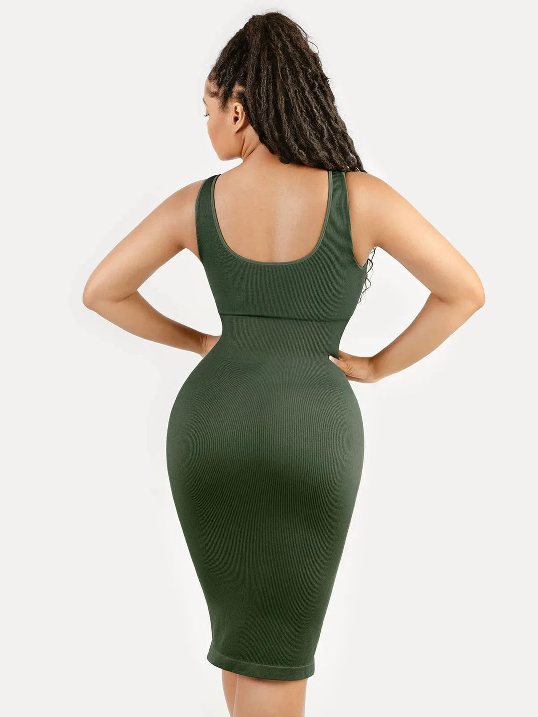 Shapewear Deep V-Neck Tummy Control Midi Dress - Modefluss